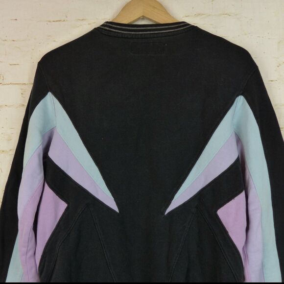 Hypland Sweatshirt Mens S Black Pastel Color Block Panels Pockets Crewneck 90s - Picture 10 of 15